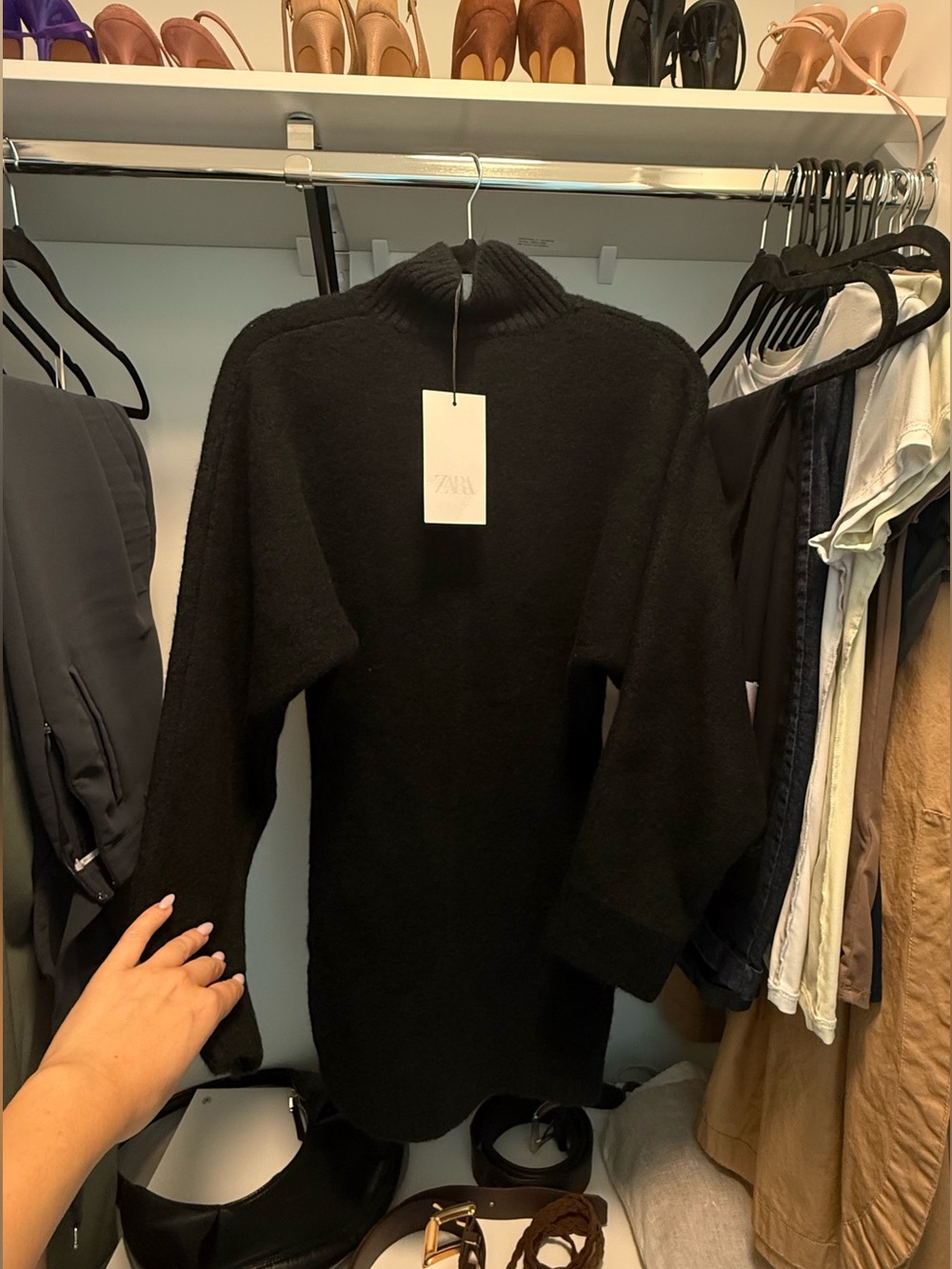 Zara Black Soft Knit Turtleneck Sweater Dress NWT XS